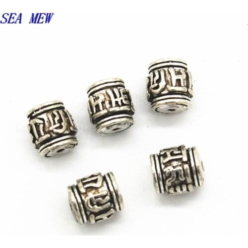 10 PCS 8mm 10mm Metal Alloy Om Mani Padme Hung Barrel Beads Spacer Beads DIY Loose Bead For Jewelry Making