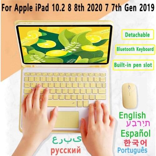 Russian Korean Spanish Hebrew Trackpad Keyboard Case with Mouse For Apple iPad 10.2 8 8th 2020 7 7th Gen 2019 with Pen Slot Mice
