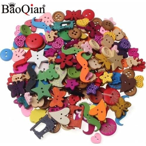 20/50/100Pcs Mixed Multicolor Wood Sewing Buttons For Kids Clothes Scrapbooking Decorative Botones Needlework DIY Accessories