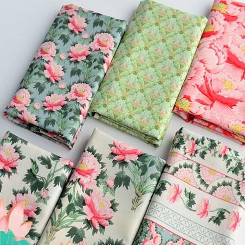 Breathable Peony Flower Muslin Fabric Digital Printing Quilting Dresses Shirts DIY Dolls Clothes 0.5mX1.4m cotton fabric