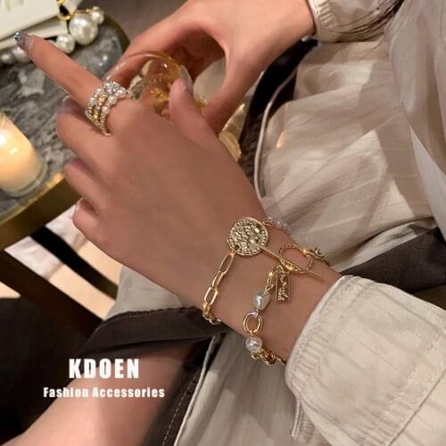 European and American metal chain pearl Circle Bracelet Fashion Gothic style bracelets for girls party Bracelet for women