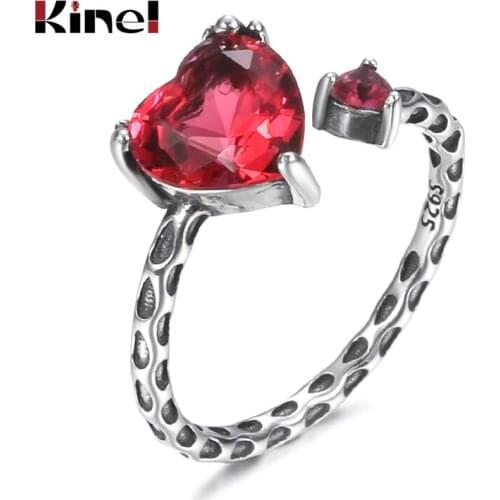 Kinel 100% Real 925 Sterling Silver Rings For Women Wedding Engagement Ruby Heart Ring 925 Silver Jewelry 2020 NEW