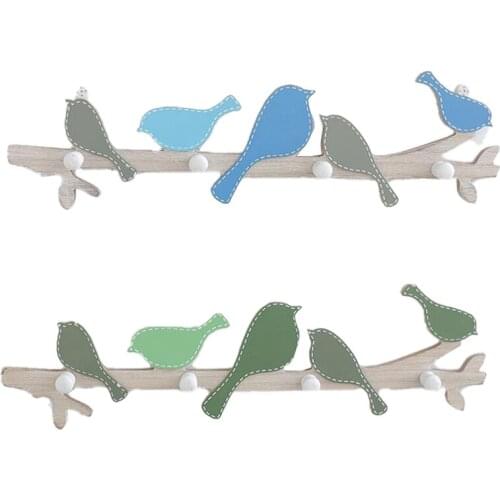 2PCS 4 Hooks Home Decorative Hooks Bird Wood Coat Hook Rail Clothes Hanger Living Room Wall Door Hanging Hook
