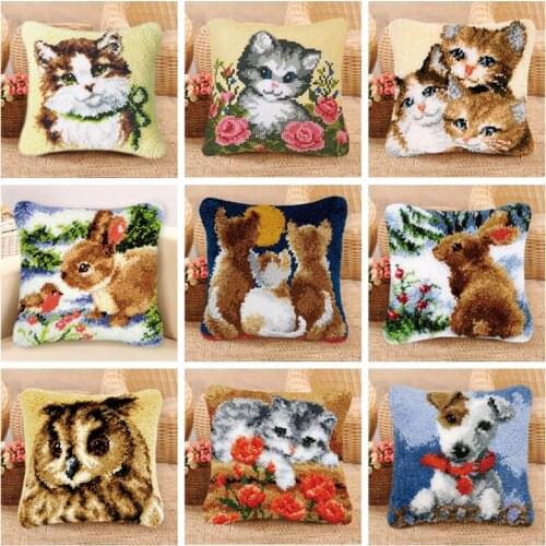 Cat And Dog Latch Hook Pillow Smyrna European And American Style Latch Hook Cute Animal Series DIY Package Pillow Latch Hook Kit
