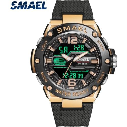 Quartz Wristwatch Sport Watch LED Light Digital Time Stopwatch Clock Alarm For Male Waterproof Watches 8033 Gold Watch For Men