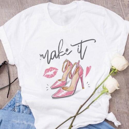 Make It Sexy High heels Print Ladies T-shirt Harajuku White Tshirt Short Sleeve Blouses Female Graphic Fashion Tops Tee clothes