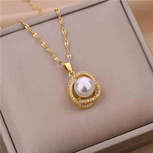 Sweet Elegant Crystal Pearl Pendant Women Necklaces Luxury Exquisite Ladies Wedding Jewelry Female Chokers Necklace Girls Gift