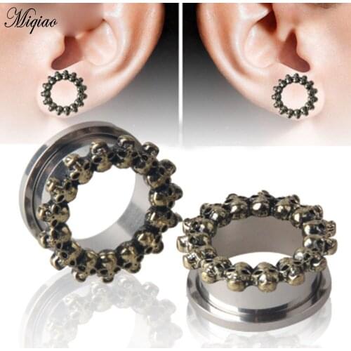 Miqiao 2pcs 6-20mm Stainless Steel Ear Gauges Plugs Flesh Tunnel Screw Fashion Skull Head Flower Ear Expanders Piercing Jewelry
