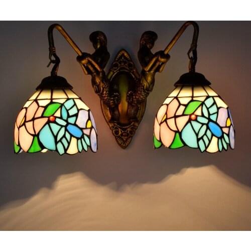 Fashion tiffany Flesh Country Flowers Mermaid mirror light fashion rustic wall lamp bed lamps