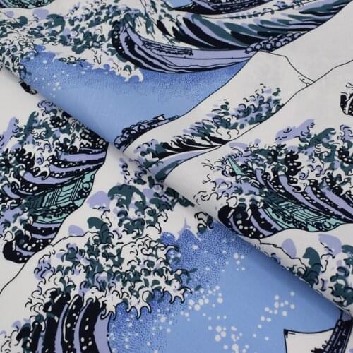 The waves of the sea reactive dyeing stretch satin cotton fabric for summer dress kimono handbags tissus au metre tecido vestido