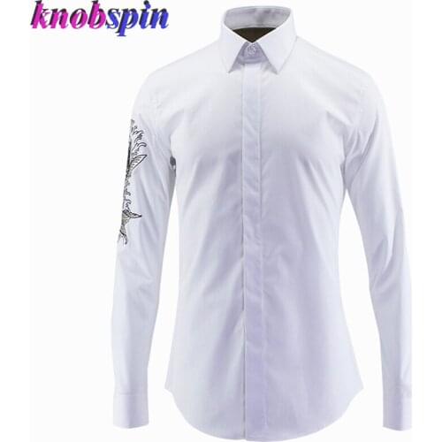 2019 Slim Shirt men Fashion Turn-down collar Solid Chemise homme high quality long sleeve mens shirts Casual Plus size 4XL