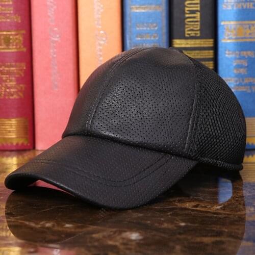 Men Dome Sport Baseball Cap Genuine Leather All-match Fashion Navy Hat Spring Autumn Winter Casual Sunshade Travel Hats H7006