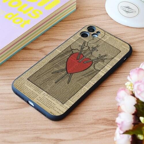 For iPhone Three Of Swords Tarot Card On Old Paper Print Soft Matt Apple iPhone Case 6 7 8 11 12 Plus Pro X XR XS MAX SE