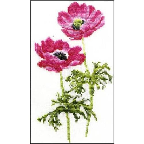 Two Pink Flowers Counted Kit Stamped Cross Stitch Kit