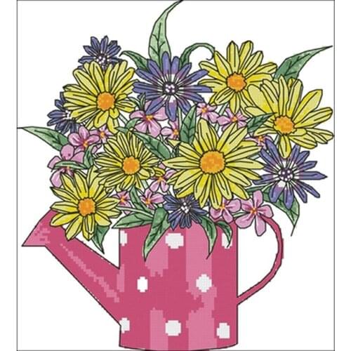 Flowers in the kettle patterns Counted Cross Stitch 11CT 14CT 18CT DIY Chinese Cross Stitch Kits Embroidery Needlework Sets