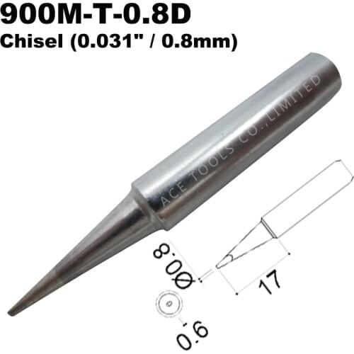 Soldering Tip 900M-T-0.8D Chisel 0.8mm for Hakko 936 907 Milwaukee M12SI-0 Radio Shack 64-053 Yihua 936 X-Tronics 3020 Iron Bit