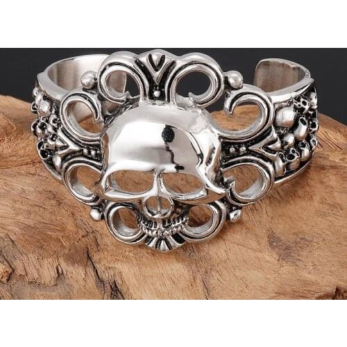Stainless Steel Jewelry Skull Hollow Wide Face Bracelet Accessories