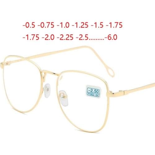 Oval Finished Myopia Glasses Women Men Metal Frame Nearsighted Eyewear Made Prescription Spectacles -0.5 -0.75 -1.0 T -6.0