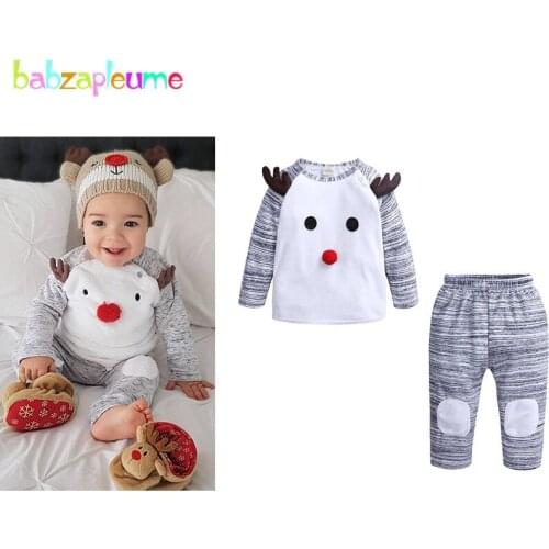 2Piece Fall Winter Newborn Baby Girl Boy Clothes Cartoon Cute Fleece Warm Tops+Pants Toddler Christmas Outfit Kids Clothing 1964