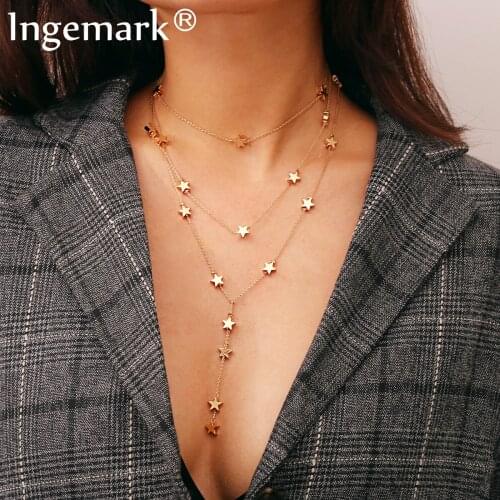 Simple Fashion Multilayer Tassel Small Star Pendant Necklace Geometric Female Long Chain Necklace for Women Fashion Neck Jewelry