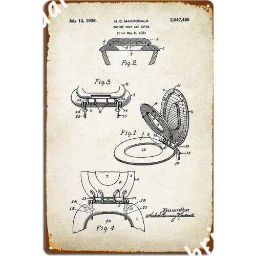 Toilet Seater Patent Poster Metal Plaque Poster Cinema Kitchen Create Kitchen Plaques Tin Sign Posters