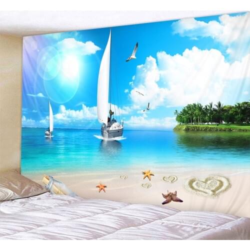 Beach Sailing Psychedelic Tapestry Boho Mandala Wall Hanging Royal Blue 3D Hippie Wall Tapestry Home Decor Mint Yoga Mat
