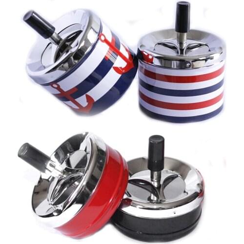 Stainless Steel Portable Ashtray Housewares Spinning With Cover Round Push Down Cigarette Ashtray with Spinning Tray Holder