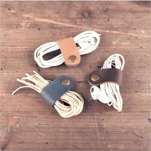 5Pcs/lot Portable USB Cable Cord Genuine Leather Winder Korean Headset Earphone Wire Desk Manager organizer