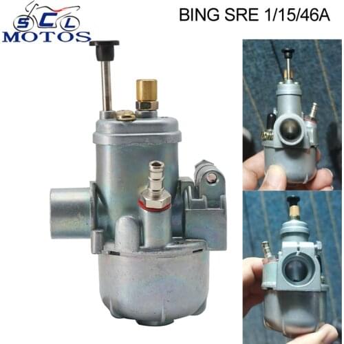 Sclmotos- 15mm Bing Clone Carburetor for Puch COBRA DAKOTA MACHO Moped Dit Pit Bike Motorcycle Carburetor Carb SRE 1/15/46A