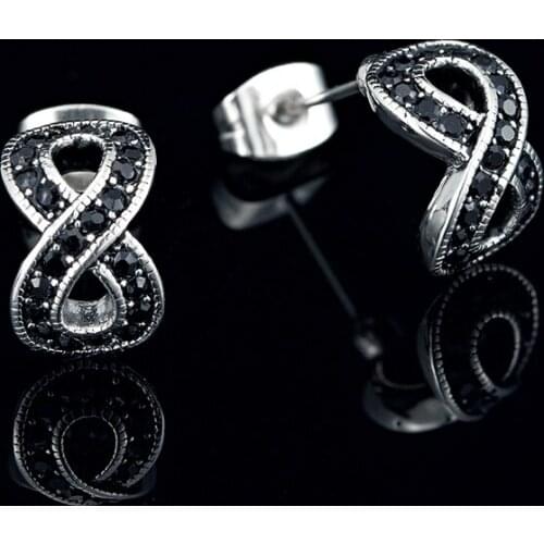 New stainless steel Zircon Earrings Number 8 Shaped For man boyfriend Girls Fashion Crystal Stud Ear Jewelry Birthday Gifts 2021