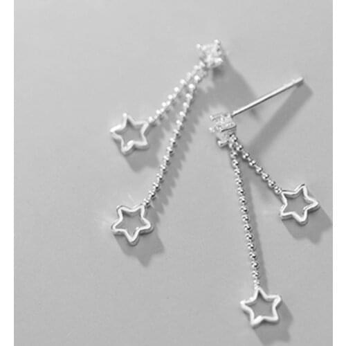 Fresh Cute Tibetan Silver Inlaid Zircon Star Earring Round Bead Tassels Earring For Girl Women Birthday Gift Jewelry
