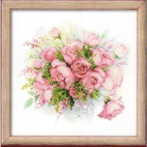 Top Quality Lovely Cute Counted Cross Stitch Kit Watercolor Roses Pink Rose Flower Flowers riol 1335