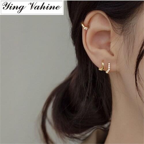 Ying Vahine 100% 925 Sterling Silver Small Zircons Flowers Geometric Round Hoop Earrings for Women