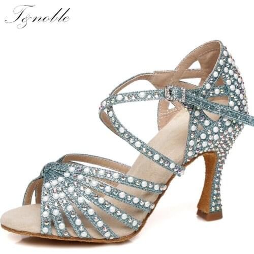 Dance Shoes Women Sneakers Latine Party Green Crystal Sandals Satin Shine Rhinestones Soft Bottom Summer High Heels 5-10cm L429