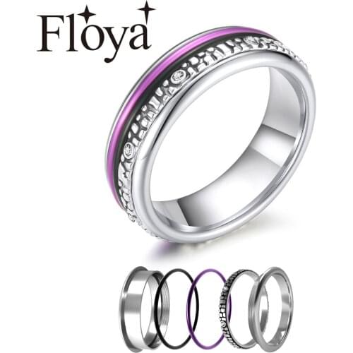 Floya Love Stackable Rings Women Black Purple Interchangeable Accessories Ring 6mm Width Stainless Steel Wedding Band Mujer
