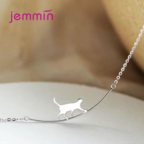 Original 925 Sterling Sliver Necklaces Playful Cat Pet Pendant Necklace for Women Wedding Jewelry Accessories