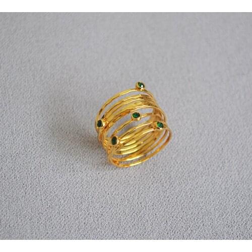 Gold Vintage Finger Ring For Women Super Beautiful Hand Hammered Textured Multilayer Diamond Pearl Nest Copper Ring Best Gift