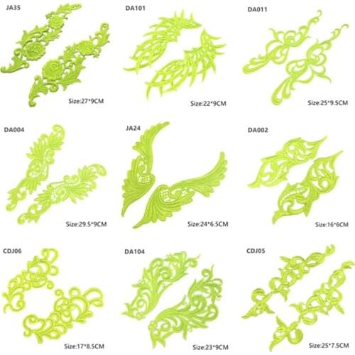 Zsbszc 1 pair fluorescent yellow Flower lace Applique patch Tango Latin dance ballet costumes Dress Sewing Crafts DA89 CDJ05