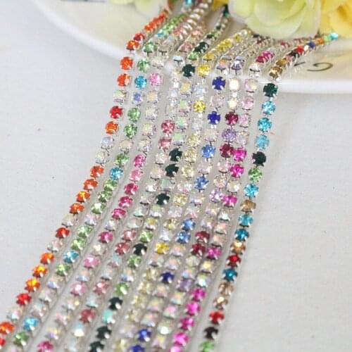 1yard/lot SS12 3MM Multicolored Sew on Crystal Rhinestone Chain Silver Base Dense Claw Glass Rhinestone Trim DIY Accessories