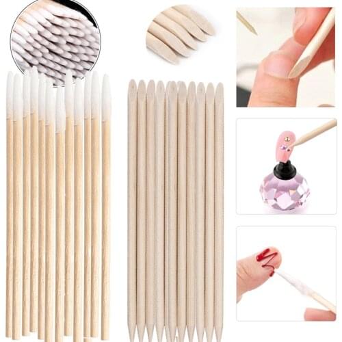 100pcs Nail Wooden Cuticle Pusher Nail Art Sticks Orange Wood Clean Sticks Cuticle Removal Manicure Cotton Head Nail Art Tools