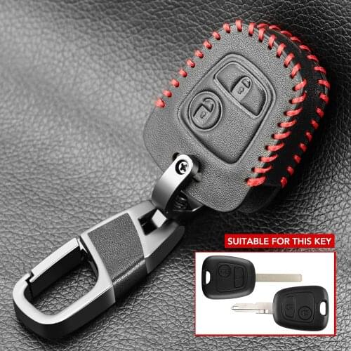 2 Button Leather Key Cover Fit For Citroen C1 C2 C3 C4 Xsara Picasso Peugeot 106 107 206 207 307 Aygo Remote Case Fob