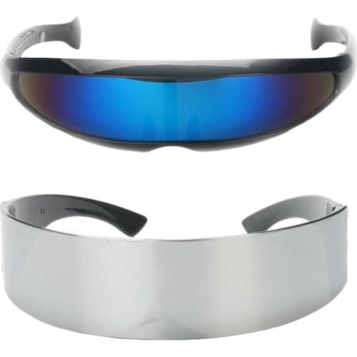 2 Pcs Narrow Blue Metallic Silver Outer Space Robot Alien Eyeglasses Shade Eyewear Future Soldier Sunglasses 15 x 4 cm