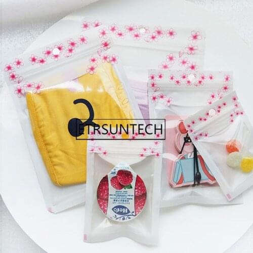 2000pcs Clear Front Plastic Bag Flat Bottom Translucent Bag Snack Sakura Packaging Bags Sample Bag