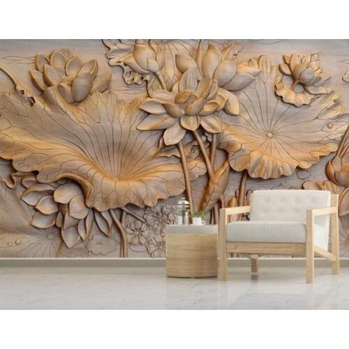 3D Stereo Embossed Waterlily Flower Wall Mural Photo Wallpaper Printed Wall Paper Contact Paper Floral Murals Papel De Parede