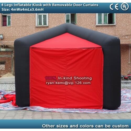 Free shipping 4mWx4mLx3.6mH 4 legs inflatable kiosk inflatable bar booth with removable door curtains enclosure exhibition tent