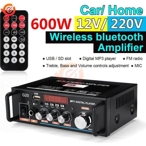 600W 110V 220V Wireless Bluetooth Smart Digital Amplifier Digital MP3 Player FM Radio for Home Car Use with Infrared Controller