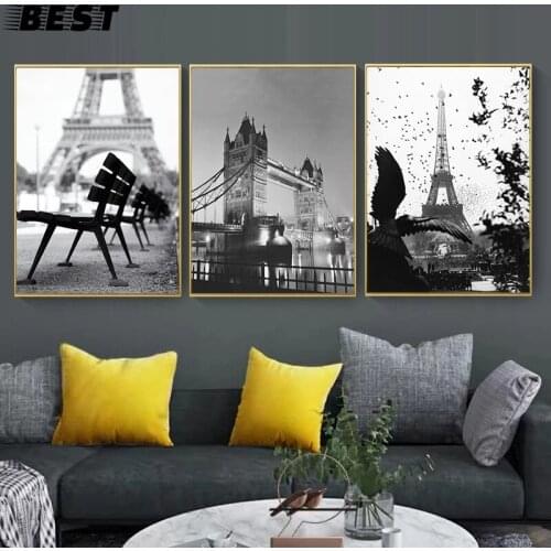 Preto branco ponte brooklyn frança arco triunfal torre arte da parede pintura em tela posters e impressões fotos para a decoraçã