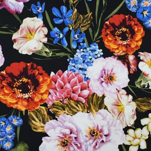 Flowers bloom black bottom reactive dyeing pure cotton fabric for dress shirt bazin riche telas por metro tissu tissus vestidos