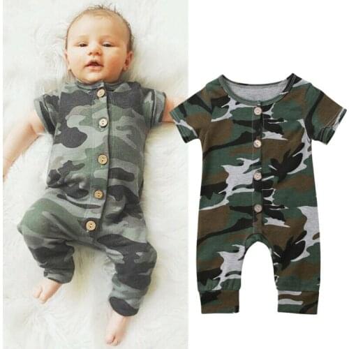 Infant Newborn Baby Boy Short Sleeve Camo Button Jumpsuit Jumpsuit Cotton Clothes Outfit Baby Clothing