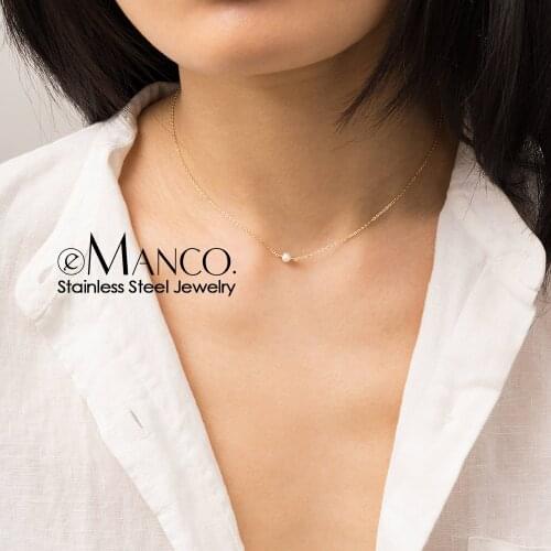 E-Manco Double Layered Necklace for women Dainty Stainless Steel Necklace women Chic Simulated-pearl Pendant Necklace